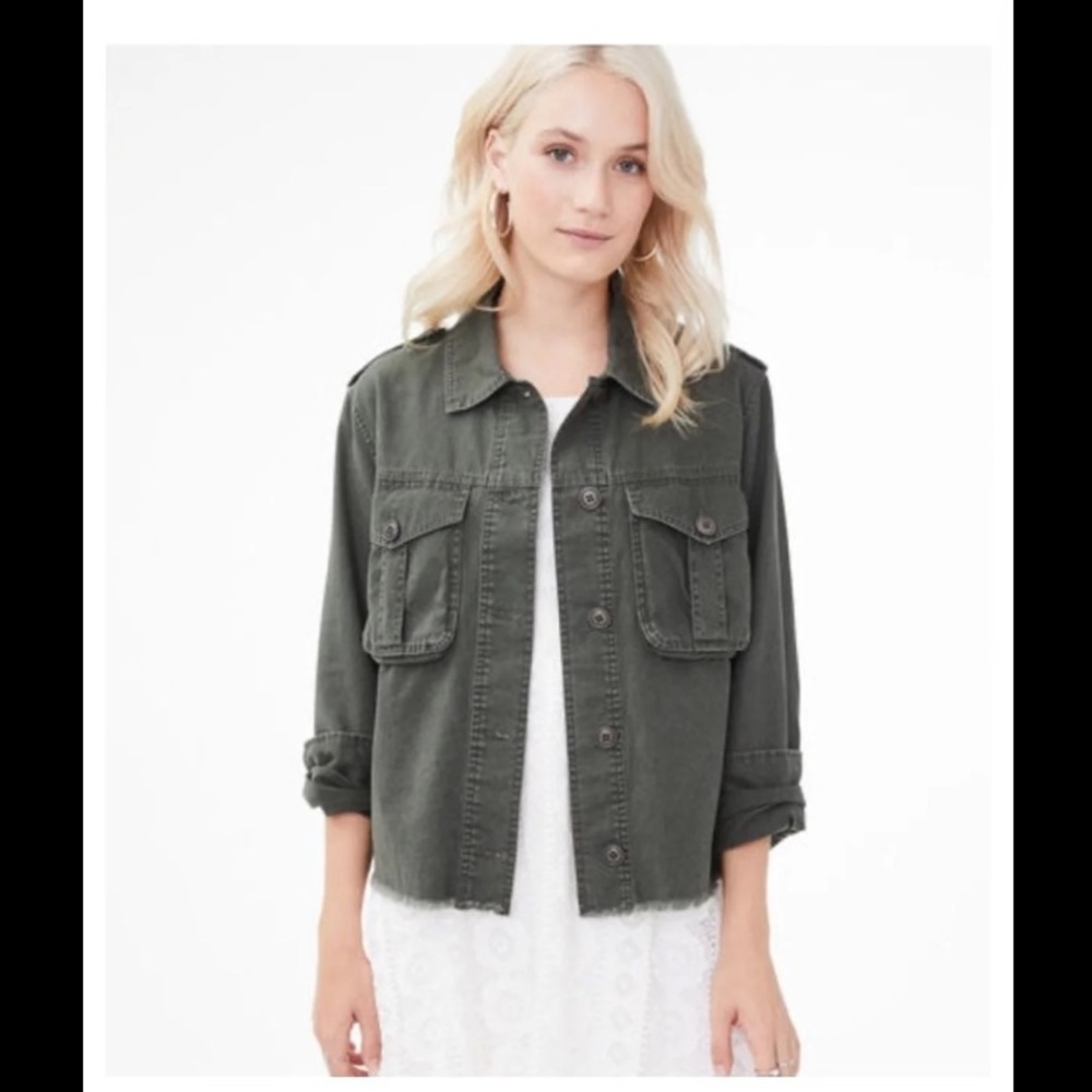 aeropostale frayed army green denim jacket